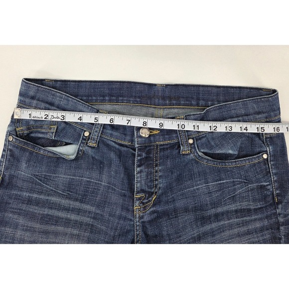 London Jeans Womens Size 6 Flare Dark Wash Denim Low Rise Distressed Stretch - Picture 2 of 13